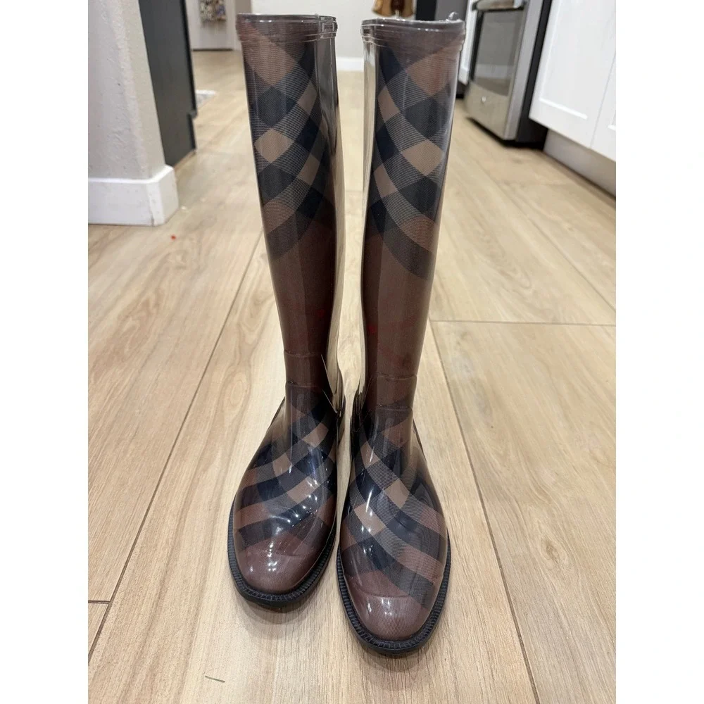 Burberry Rain Boots Womens Brown House Check Tall